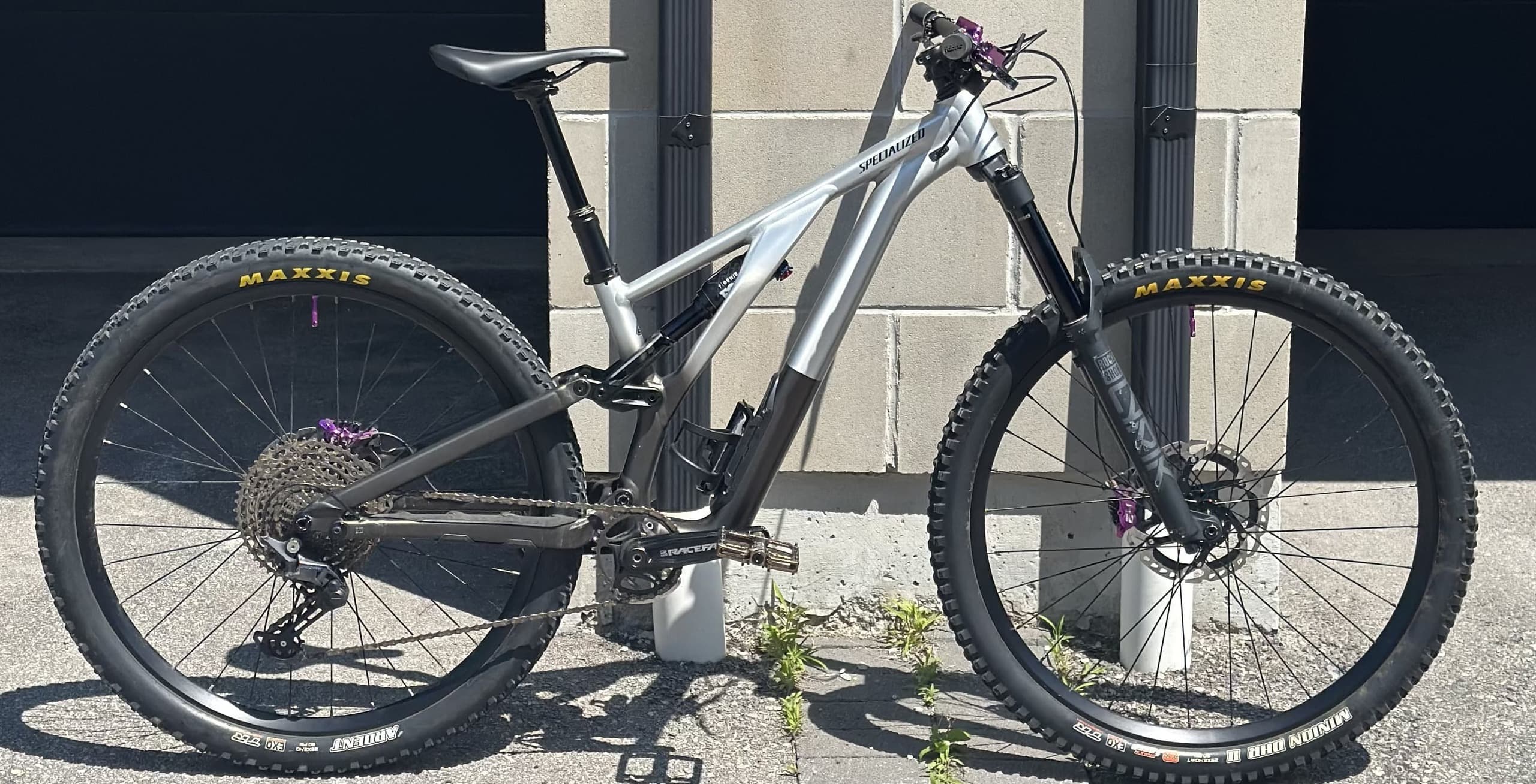 Silver full-suspension mountain bike